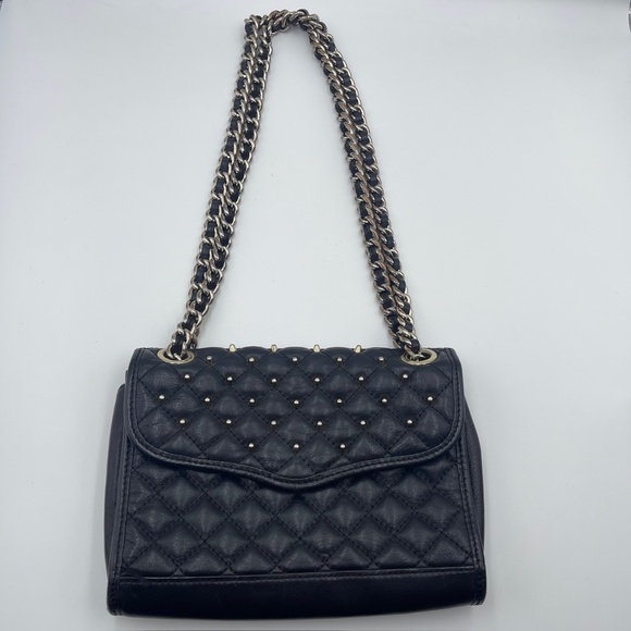 Rebecca Minkoff Crossbody Bag Black Leather Quilted Studded Gold Purse - Picture 1 of 16